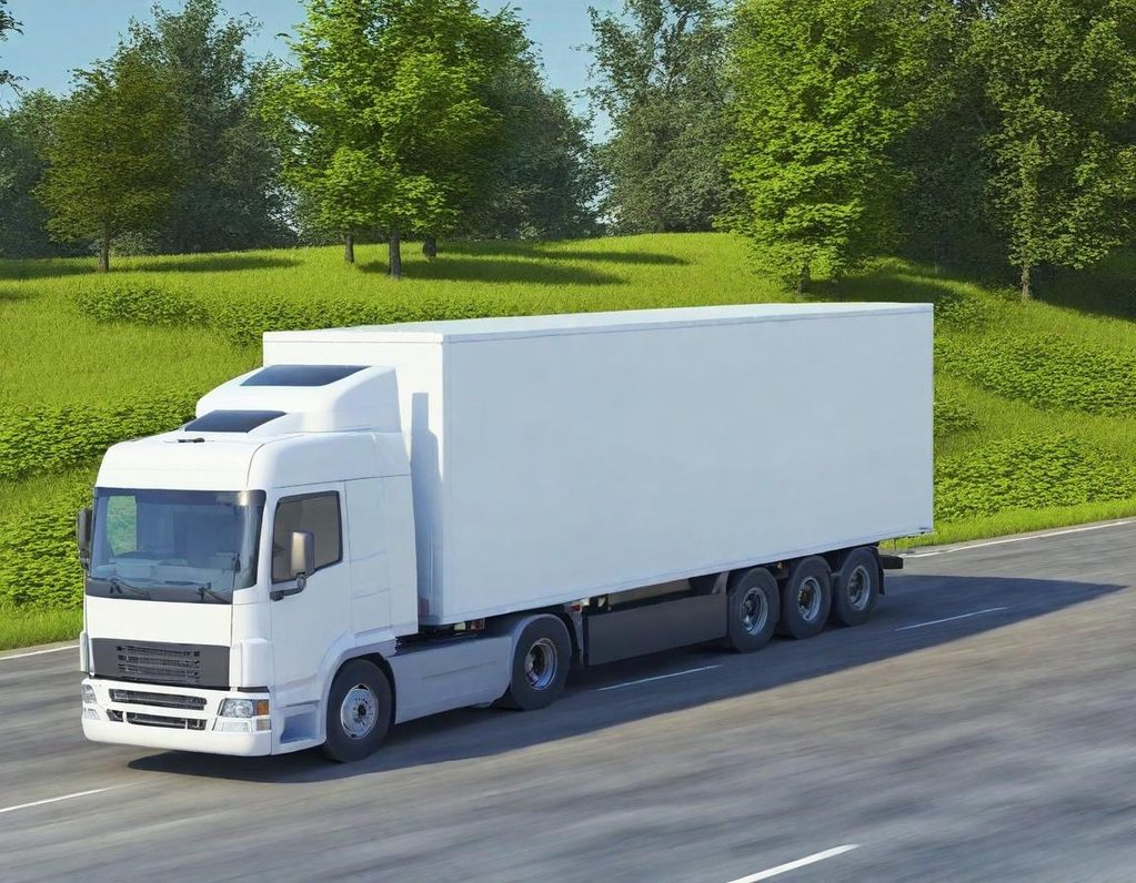 Weißer Lkw auf einer Straße, umgeben von grünen Bäumen und Wiese.
Transport deutschlandweit