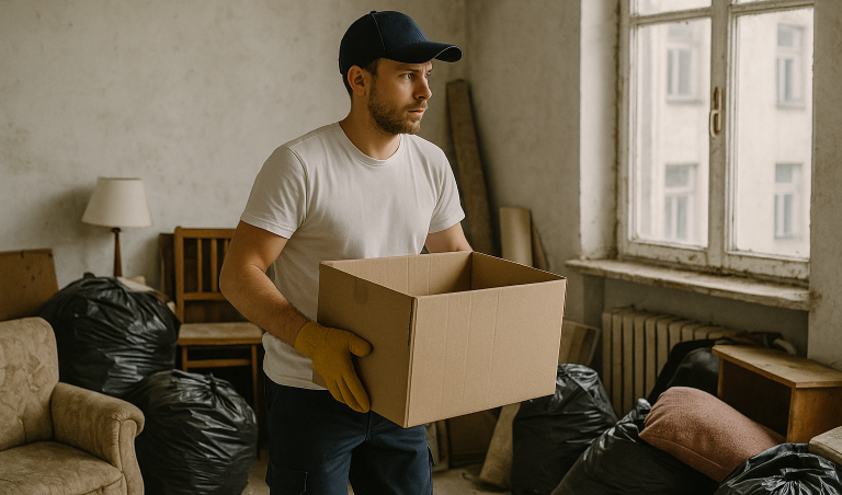 Zwei Lieferanten tragen Kartons neben einem Transporter in Berlin oder Brandenburger. Sieht nach einem Transportunternehmen aus
Berlin